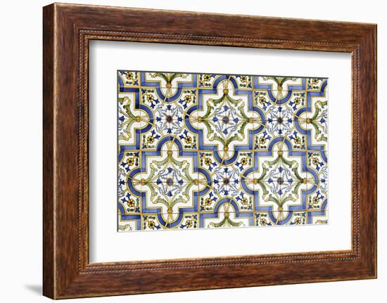 Floral Tile Pattern at House Wall, Province of Obidos, Portugal-Axel Schmies-Framed Photographic Print