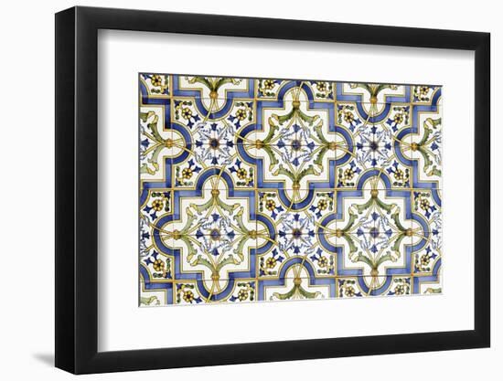 Floral Tile Pattern at House Wall, Province of Obidos, Portugal-Axel Schmies-Framed Photographic Print