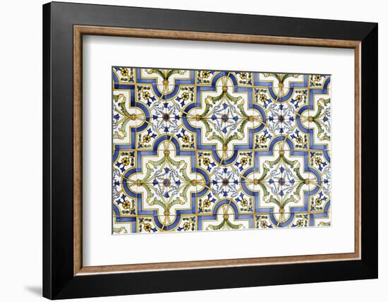 Floral Tile Pattern at House Wall, Province of Obidos, Portugal-Axel Schmies-Framed Photographic Print