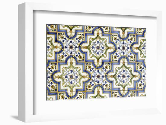 Floral Tile Pattern at House Wall, Province of Obidos, Portugal-Axel Schmies-Framed Photographic Print