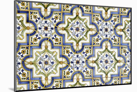 Floral Tile Pattern at House Wall, Province of Obidos, Portugal-Axel Schmies-Mounted Photographic Print