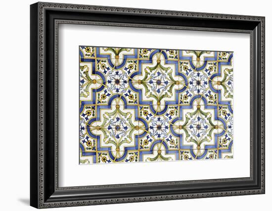 Floral Tile Pattern at House Wall, Province of Obidos, Portugal-Axel Schmies-Framed Photographic Print