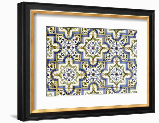 Floral Tile Pattern at House Wall, Province of Obidos, Portugal-Axel Schmies-Framed Photographic Print