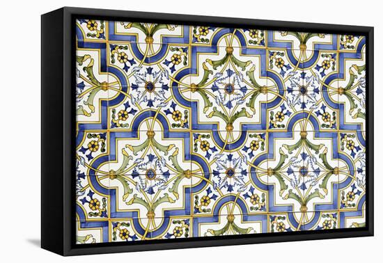 Floral Tile Pattern at House Wall, Province of Obidos, Portugal-Axel Schmies-Framed Premier Image Canvas