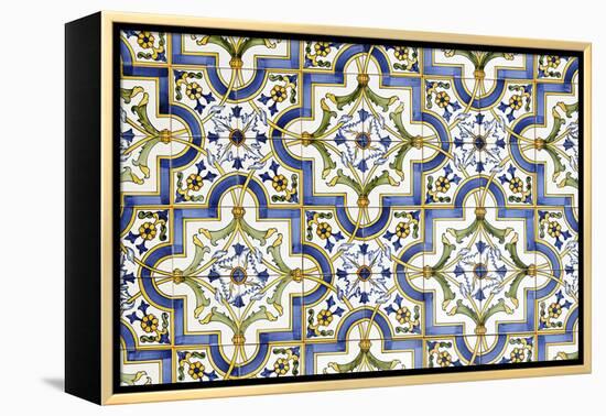 Floral Tile Pattern at House Wall, Province of Obidos, Portugal-Axel Schmies-Framed Premier Image Canvas