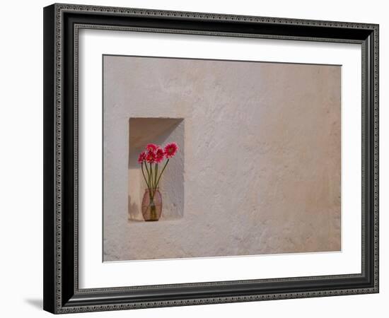 Floral tribute growing a niche in the stone walls of Ballintubber Abbey, County Mayo, Ireland.-Betty Sederquist-Framed Photographic Print