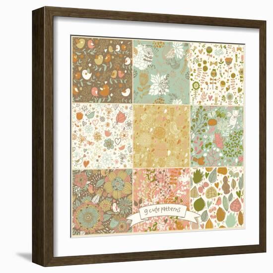 Floral Vintage Patterns with Birds and Butterflies-smilewithjul-Framed Art Print