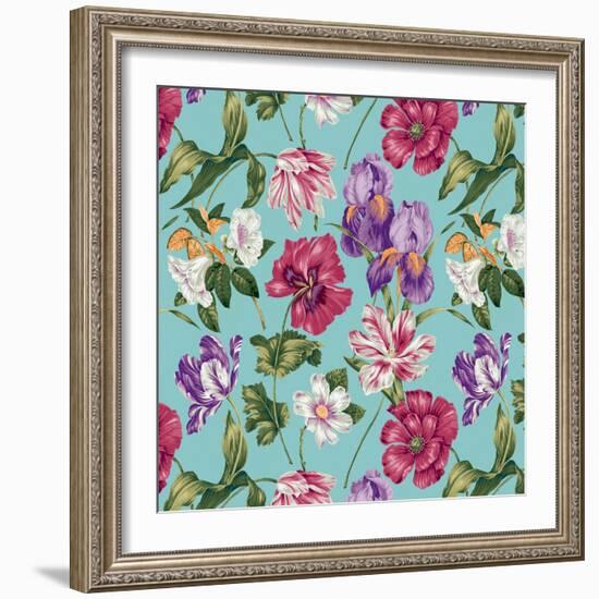 Floral Waltz Aqua-Bill Jackson-Framed Giclee Print