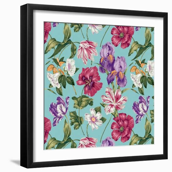 Floral Waltz Aqua-Bill Jackson-Framed Giclee Print