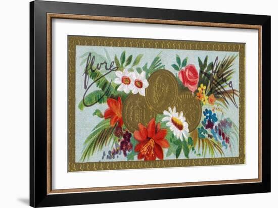 Flore Fina Brand Cigar Box Label, Bouquet of Flowers with Medals-Lantern Press-Framed Art Print