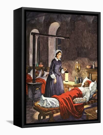 Florence Nightingale. The Lady with the Lamp, Visiting the Sick Soldiers in Hospital-Peter Jackson-Framed Premier Image Canvas