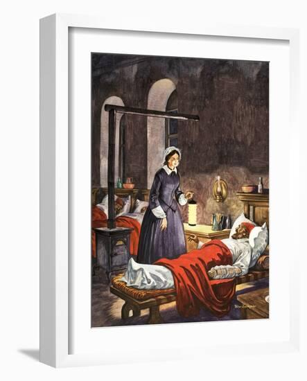 Florence Nightingale. The Lady with the Lamp, Visiting the Sick Soldiers in Hospital-Peter Jackson-Framed Premium Giclee Print