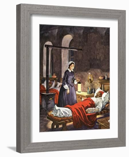 Florence Nightingale. The Lady with the Lamp, Visiting the Sick Soldiers in Hospital-Peter Jackson-Framed Giclee Print