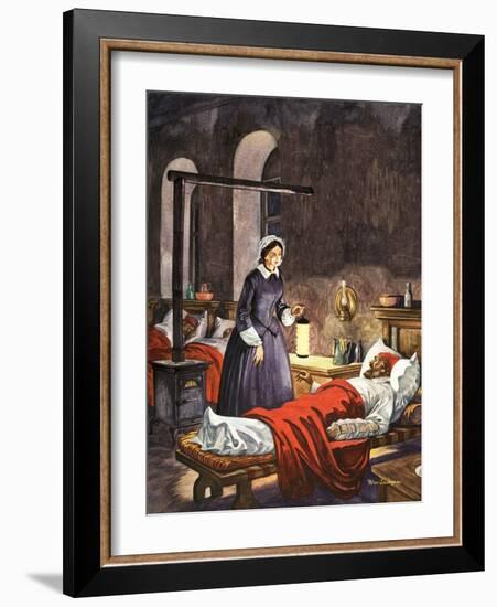 Florence Nightingale. The Lady with the Lamp, Visiting the Sick Soldiers in Hospital-Peter Jackson-Framed Giclee Print