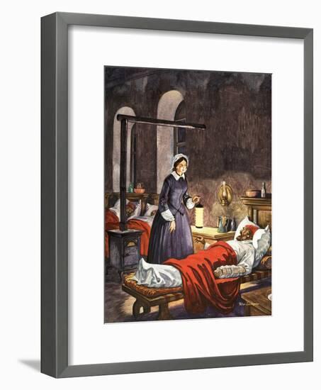 Florence Nightingale. The Lady with the Lamp, Visiting the Sick Soldiers in Hospital-Peter Jackson-Framed Giclee Print