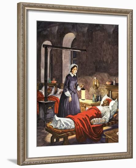 Florence Nightingale. The Lady with the Lamp, Visiting the Sick Soldiers in Hospital-Peter Jackson-Framed Giclee Print