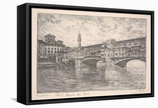 Florence, Ponte Vecchio with Tower, Probably Late 19Th Century (Etching)-Unknown Artist-Framed Premier Image Canvas