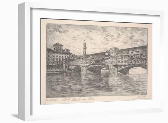 Florence, Ponte Vecchio with Tower, Probably Late 19Th Century (Etching)-Unknown Artist-Framed Giclee Print