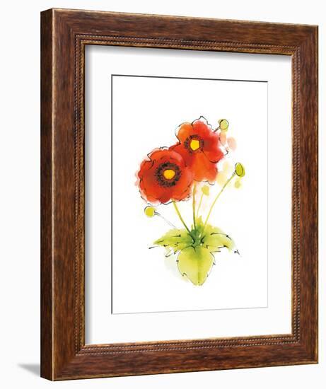 Flores Rojas Green Leaves I-Shirley Novak-Framed Art Print