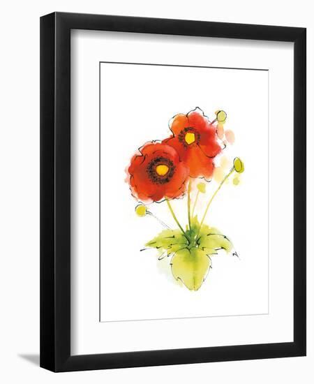 Flores Rojas Green Leaves I-Shirley Novak-Framed Art Print