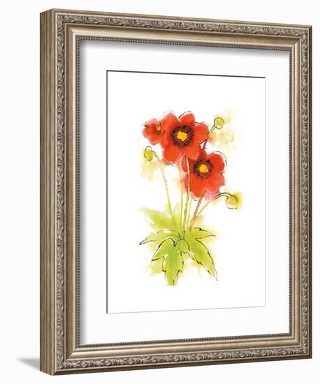 Flores Rojas Green Leaves II-Shirley Novak-Framed Art Print