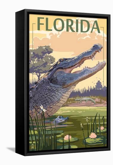 Florida - Alligator Scene-Lantern Press-Framed Stretched Canvas