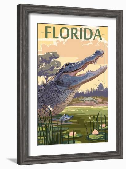 Florida - Alligator Scene-Lantern Press-Framed Art Print