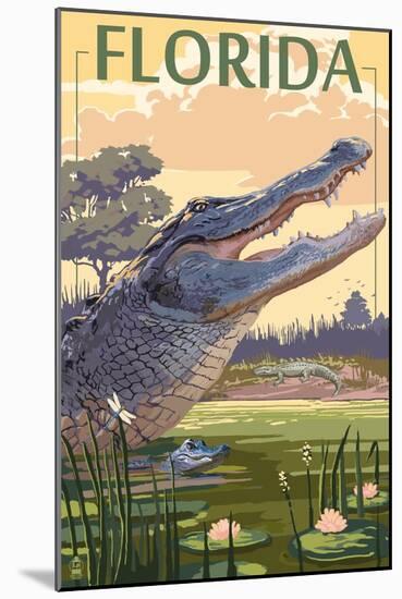 Florida - Alligator Scene-Lantern Press-Mounted Art Print