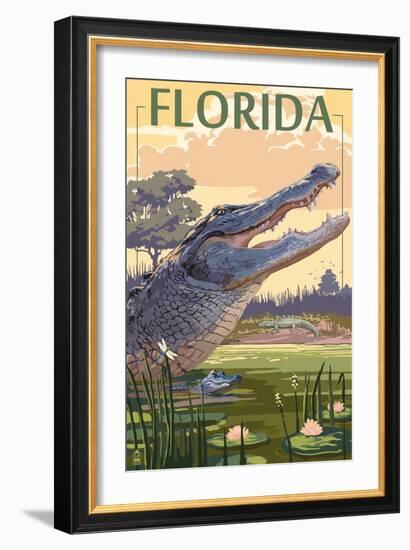 Florida - Alligator Scene-Lantern Press-Framed Art Print