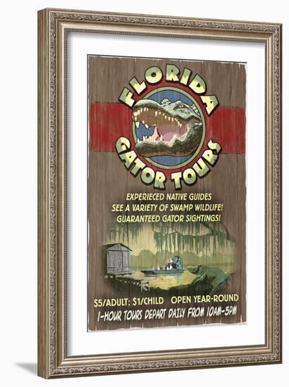 Florida - Alligator Tours Vintage Sign-Lantern Press-Framed Art Print