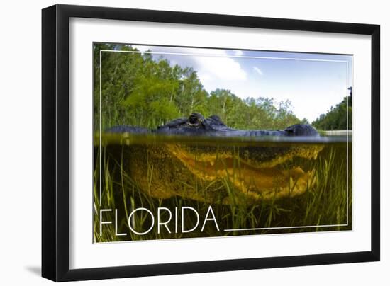Florida - Alligator Underwater-Lantern Press-Framed Art Print