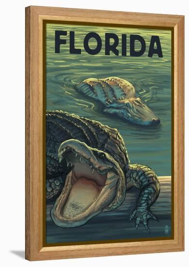 Florida - Alligators-Lantern Press-Framed Stretched Canvas