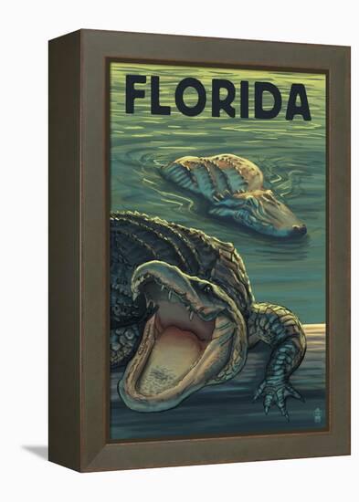 Florida - Alligators-Lantern Press-Framed Stretched Canvas