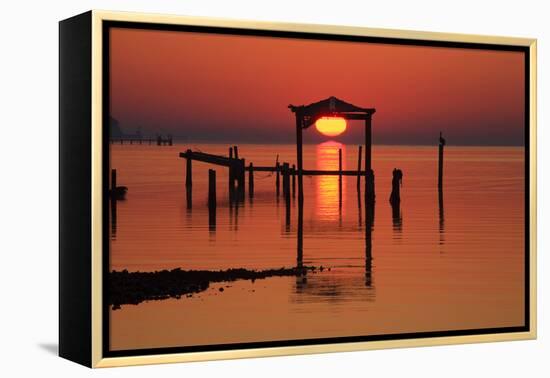 Florida, Apalachicola, Old Boat House at Sunrise on Apalachicola Bay-Joanne Wells-Framed Premier Image Canvas