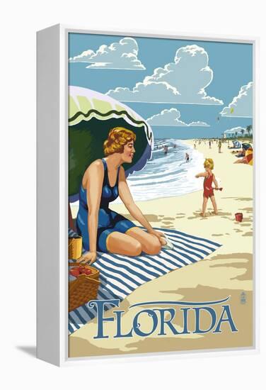 Florida - Beach Scene-Lantern Press-Framed Stretched Canvas