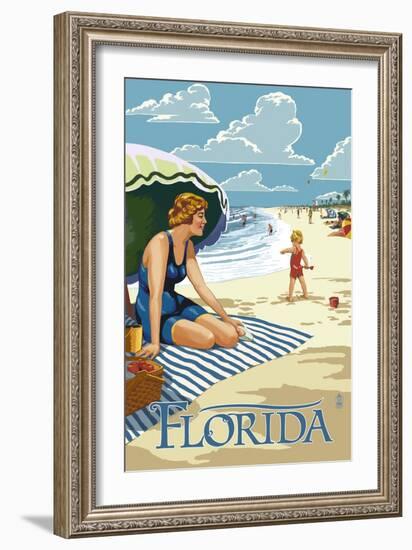 Florida - Beach Scene-Lantern Press-Framed Art Print