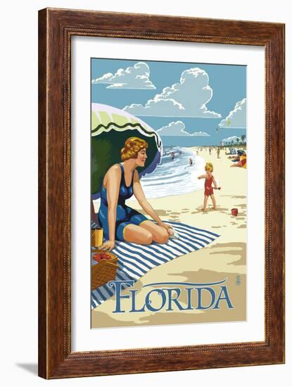 Florida - Beach Scene-Lantern Press-Framed Art Print