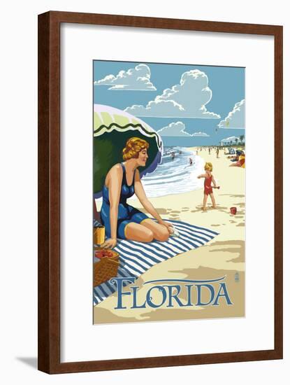 Florida - Beach Scene-Lantern Press-Framed Art Print