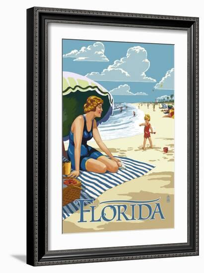 Florida - Beach Scene-Lantern Press-Framed Art Print