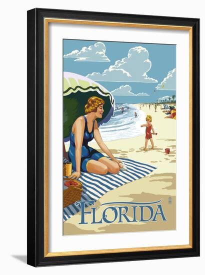 Florida - Beach Scene-Lantern Press-Framed Art Print