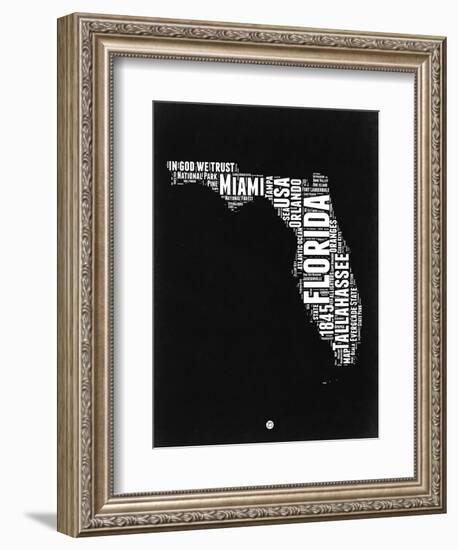 Florida Black and White Map-NaxArt-Framed Premium Giclee Print