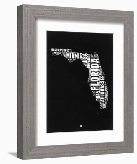 Florida Black and White Map-NaxArt-Framed Premium Giclee Print