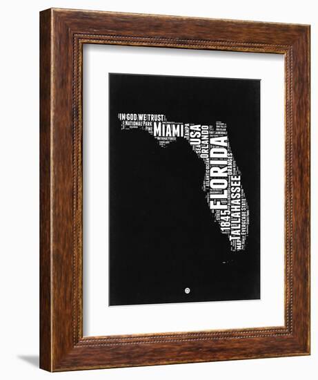 Florida Black and White Map-NaxArt-Framed Premium Giclee Print