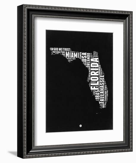 Florida Black and White Map-NaxArt-Framed Premium Giclee Print