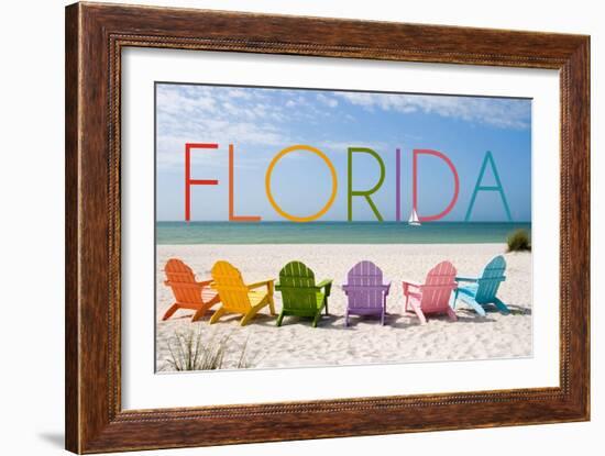 Florida - Colorful Beach Chairs-Lantern Press-Framed Art Print
