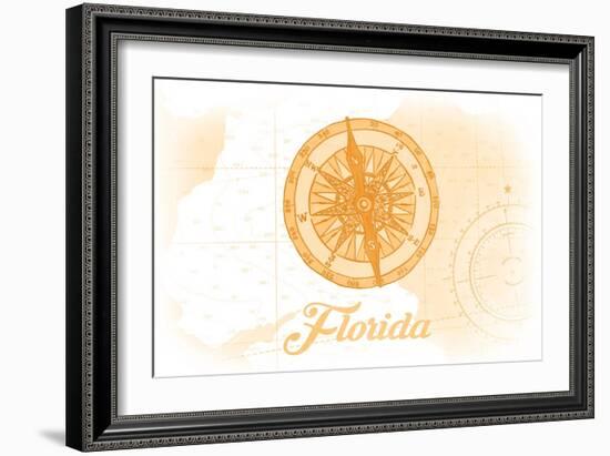 Florida - Compass - Yellow - Coastal Icon-Lantern Press-Framed Art Print