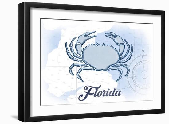 Florida - Crab - Blue - Coastal Icon-Lantern Press-Framed Art Print