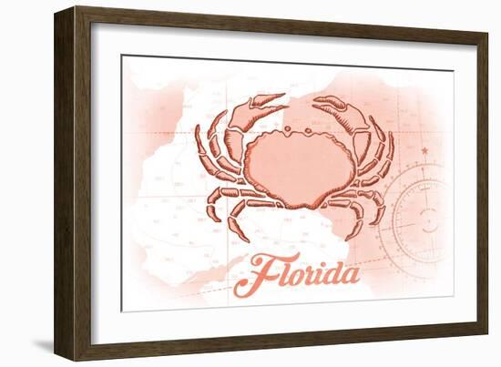 Florida - Crab - Coral - Coastal Icon-Lantern Press-Framed Art Print