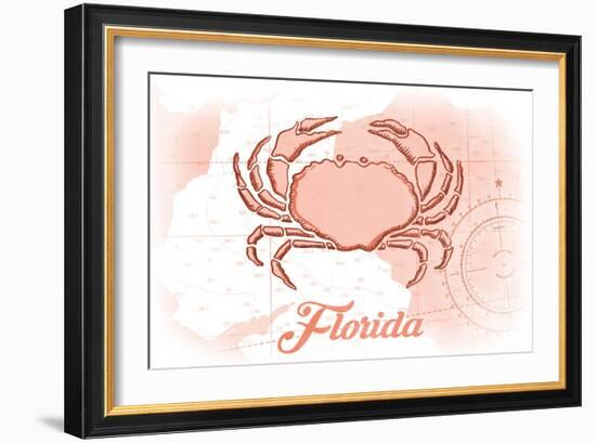 Florida - Crab - Coral - Coastal Icon-Lantern Press-Framed Art Print