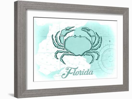 Florida - Crab - Teal - Coastal Icon-Lantern Press-Framed Art Print